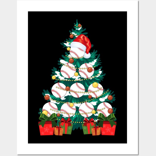 Baseball Lover Xmas Tree Lights Santa Baseball Christmas Wall Art by Happy Shirt